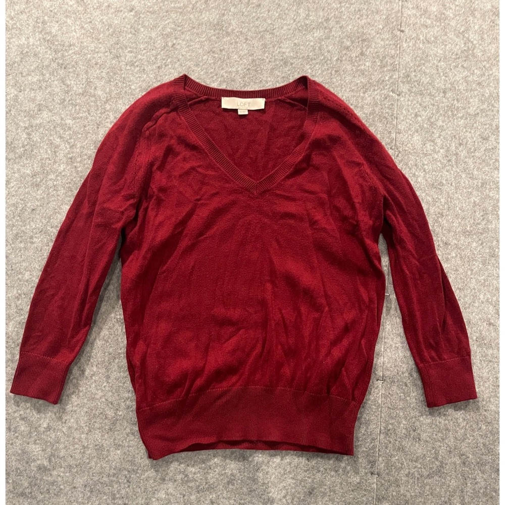 Ann Taylor Loft Womens V-Neck Sweater Dark Red Acrylic Blend XS 320865